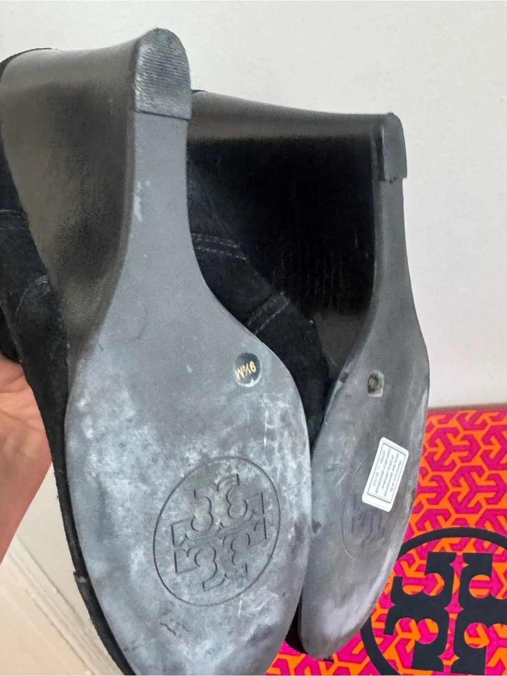 Tory Burch Black Suede Wedge Ankle Boots 9 1/2